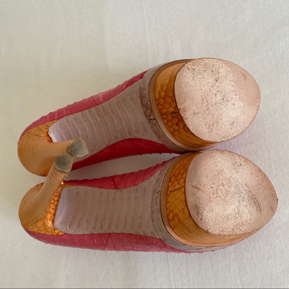 brian atwood snakeskin platform pumps pink orange - Picture 6 of 11